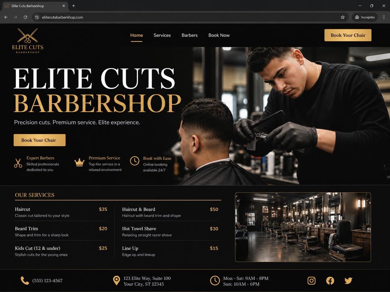 Elite Cuts Barbershop website design