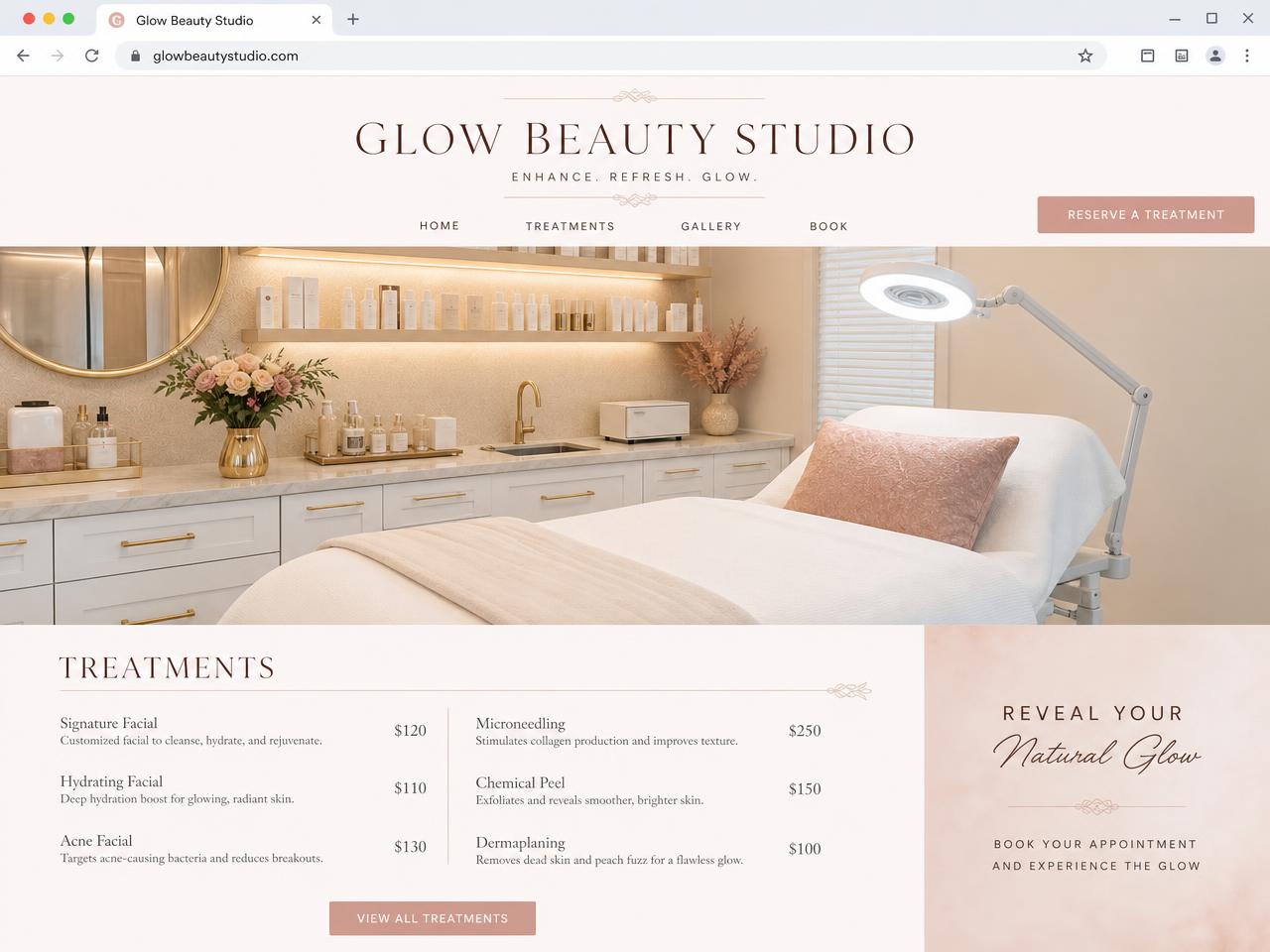 Glow Beauty Studio website design